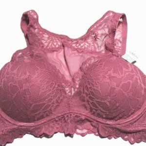 Victoria's Secret PINK Floral Lace Mesh Panel High Neck Push Up Bra